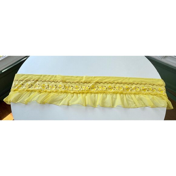 Vintage 70s valance curtain, yellow brown floral, ruffled, single panel - Picture 2 of 10